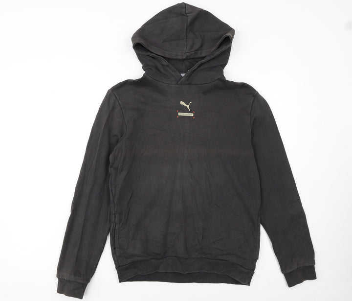 Puma Boys Black Pullover Hoodie 13-14 Years Fleece Graphic Logo Sweatshirt