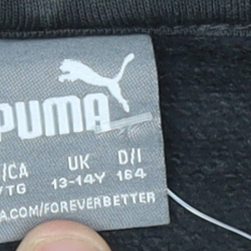 Puma Boys Black Pullover Hoodie 13-14 Years Fleece Graphic Logo Sweatshirt