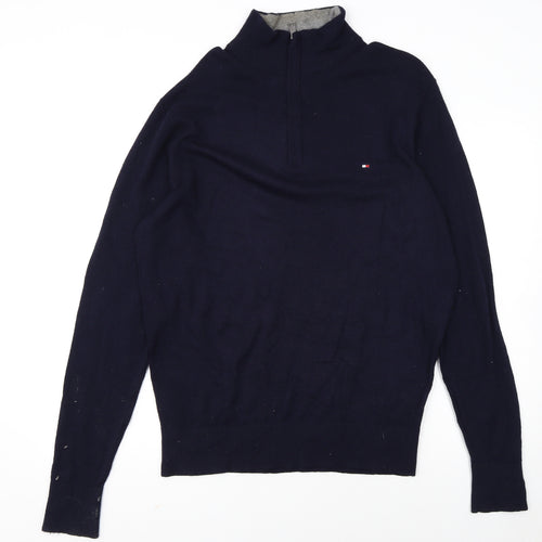 Tommy Hilfiger Men's Blue Wool Half Zip Jumper XL