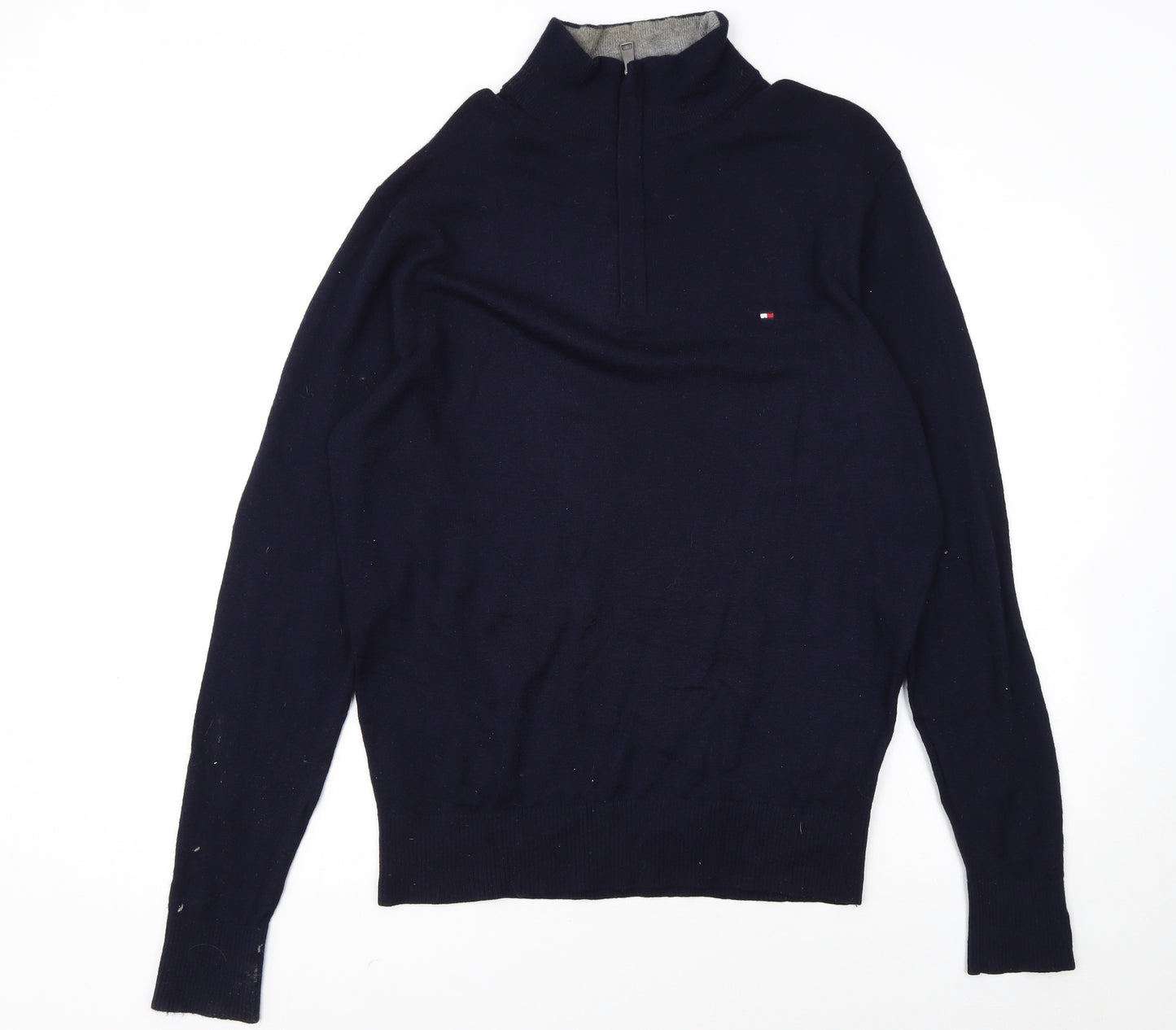 Tommy Hilfiger Men's Blue Wool Half Zip Jumper XL