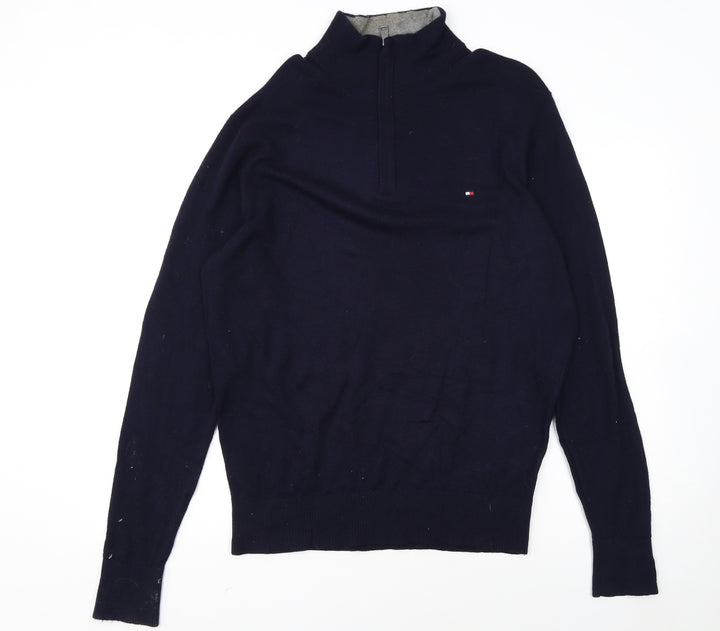 Tommy Hilfiger Men's Blue Wool Half Zip Jumper XL