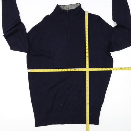Tommy Hilfiger Men's Blue Wool Half Zip Jumper XL