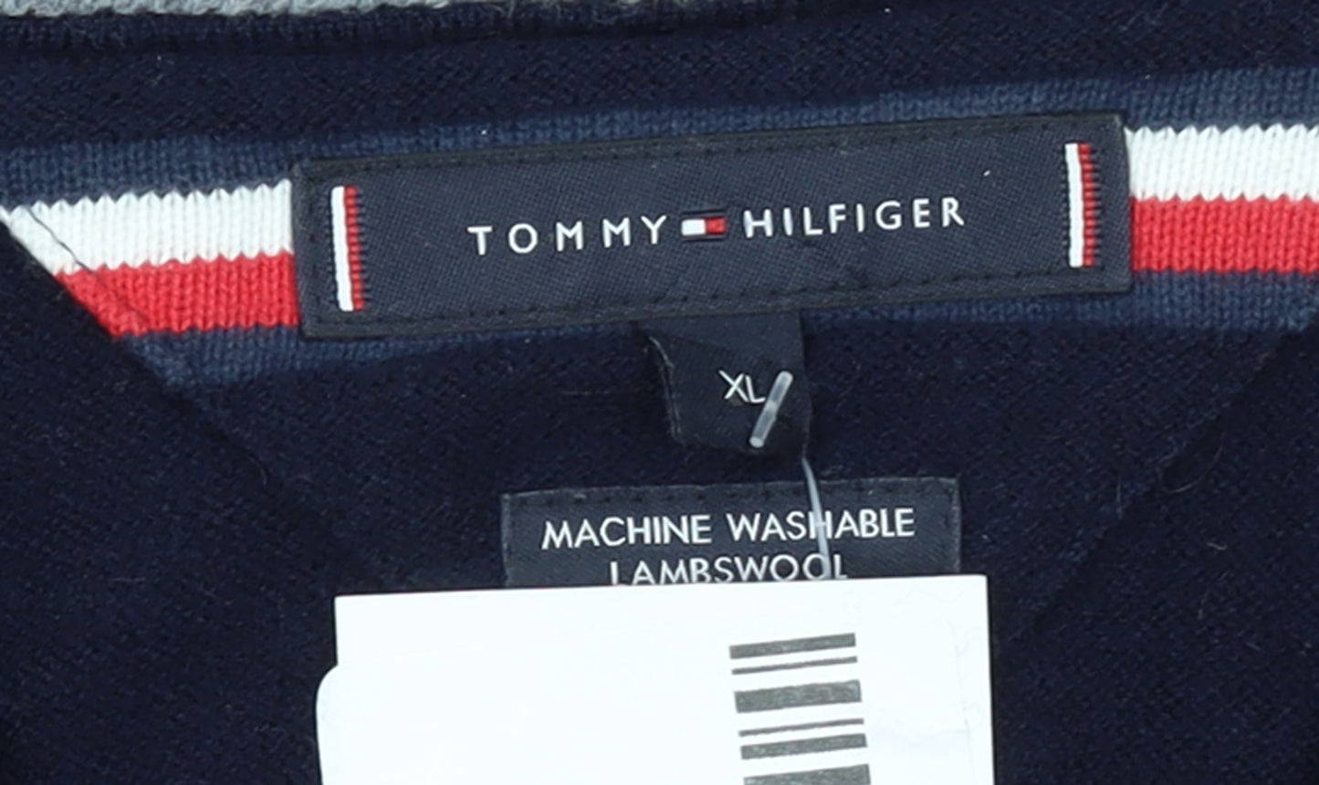 Tommy Hilfiger Men's Blue Wool Half Zip Jumper XL