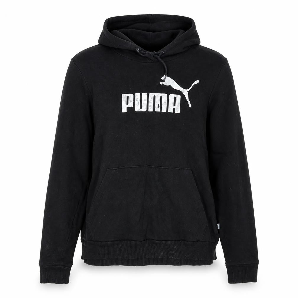 Front view of Puma Women's Black Pullover Hoodie, size 14, Logo Print Casual