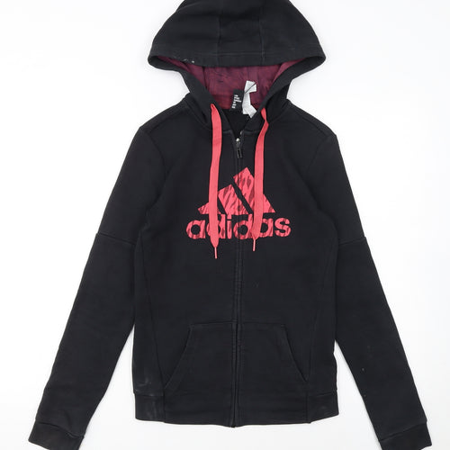 Adidas Womens Black XS Full Zip Hoodie with Red Logo