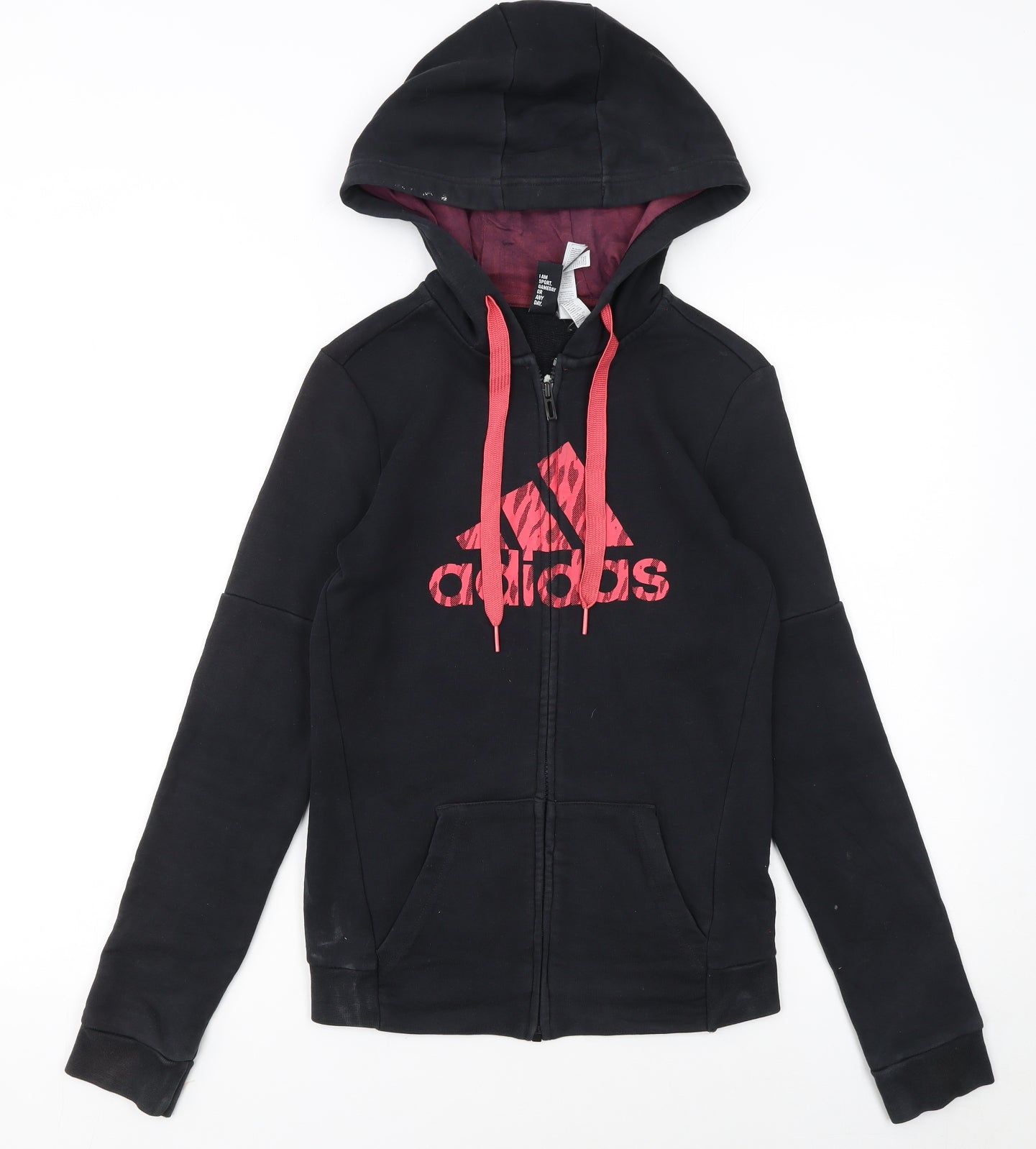 Adidas Womens Black XS Full Zip Hoodie with Red Logo