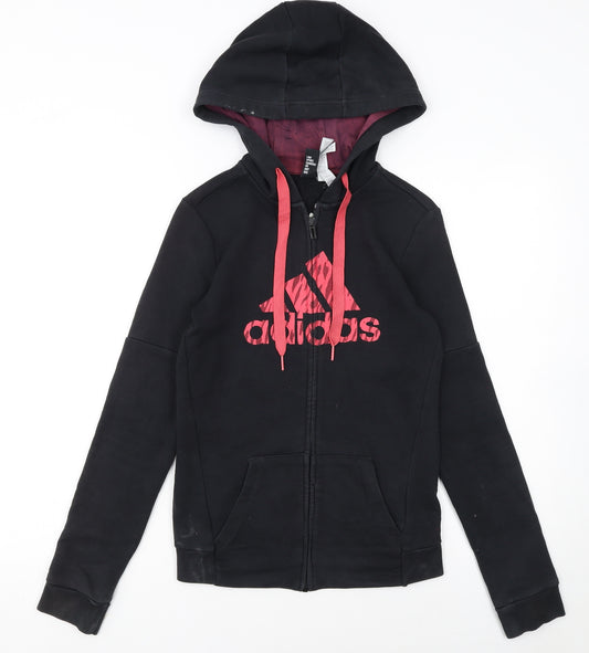 Adidas Womens Black XS Full Zip Hoodie with Red Logo