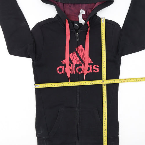 Adidas Womens Black XS Full Zip Hoodie with Red Logo