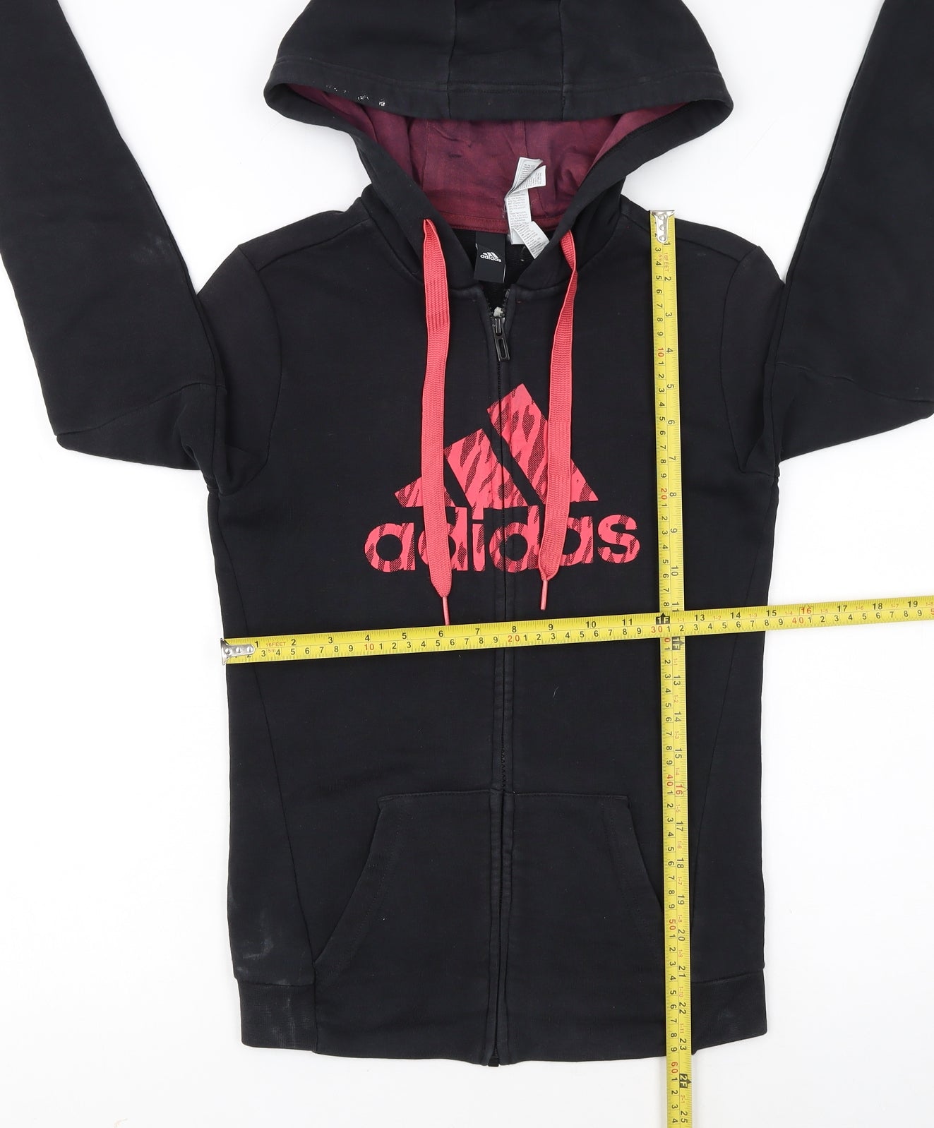 Adidas Womens Black XS Full Zip Hoodie with Red Logo