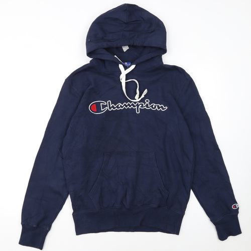 Champion Men's Blue Pullover Hoodie Medium Embroidered Logo