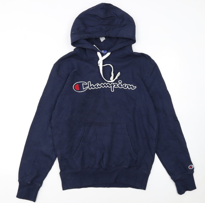 Champion Men's Blue Pullover Hoodie Medium Embroidered Logo