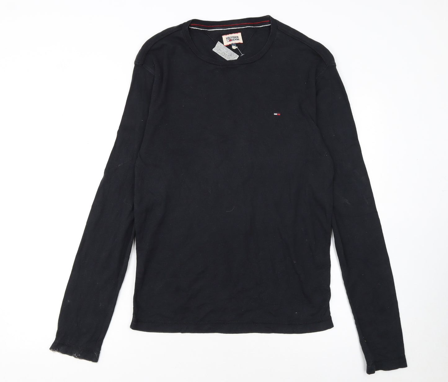Hilfiger Denim Men's Black Long Sleeve Crew Neck Cotton T-Shirt L