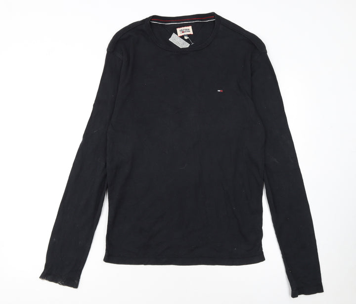 Hilfiger Denim Men's Black Long Sleeve Crew Neck Cotton T-Shirt L