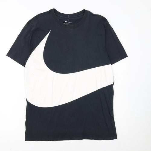 Nike Men Black Graphic Swoosh Regular Fit Crew Neck T-Shirt M