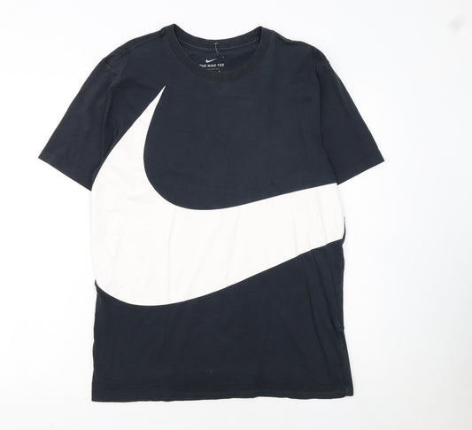 Nike Men Black Graphic Swoosh Regular Fit Crew Neck T-Shirt M