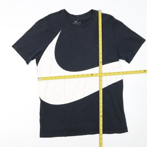 Nike Men Black Graphic Swoosh Regular Fit Crew Neck T-Shirt M