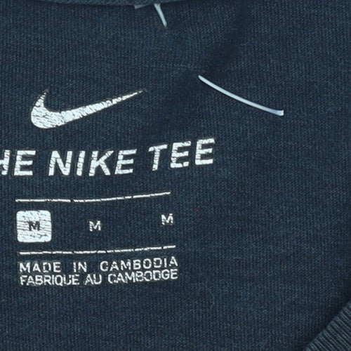 Nike Men Black Graphic Swoosh Regular Fit Crew Neck T-Shirt M
