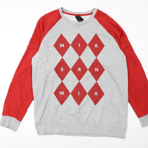 Adidas Men’s Grey Red Crew Neck Pullover Sweatshirt Size L