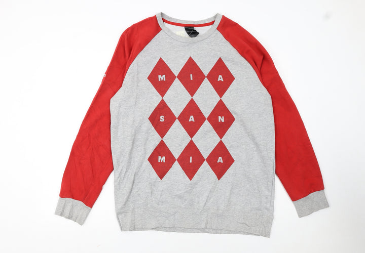 Adidas Men’s Grey Red Crew Neck Pullover Sweatshirt Size L