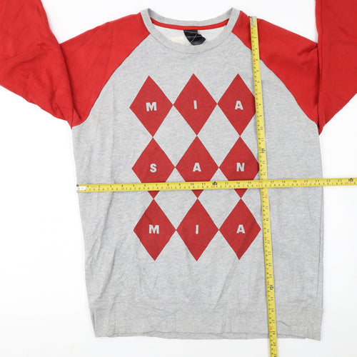 Adidas Men’s Grey Red Crew Neck Pullover Sweatshirt Size L