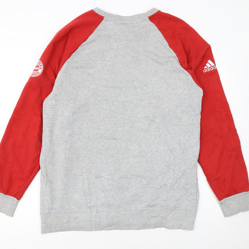 Adidas Men’s Grey Red Crew Neck Pullover Sweatshirt Size L