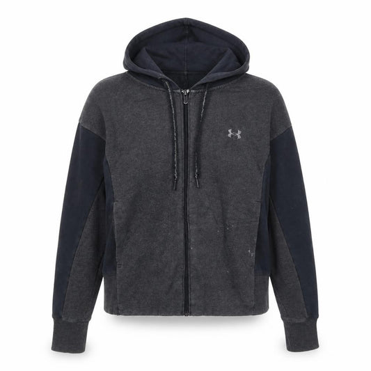 Front view of Under Armour women’s black full zip hoodie, size M, sportswear
