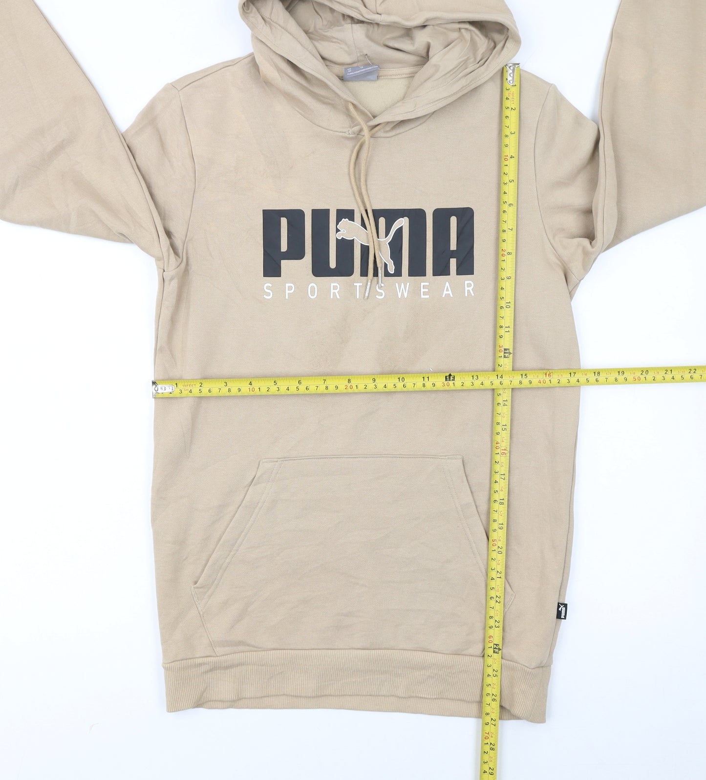 Puma Womens Beige XS Pullover Hoodie Sportswear Logo Sweatshirt