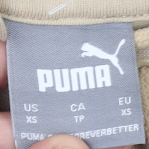 Puma Womens Beige XS Pullover Hoodie Sportswear Logo Sweatshirt