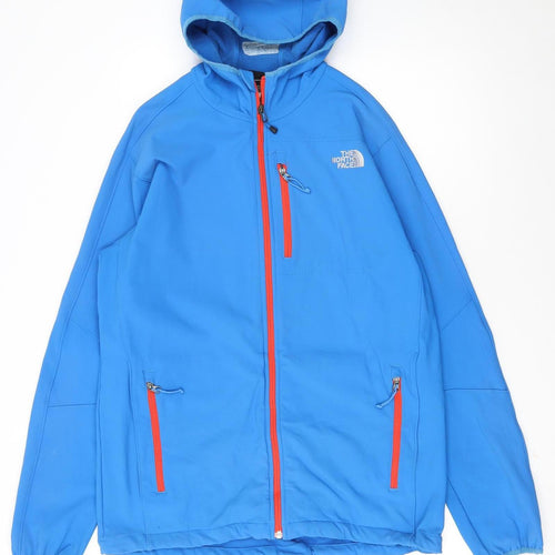 The North Face Men's Blue Softshell Hooded Jacket Size L Outdoor Waterproof