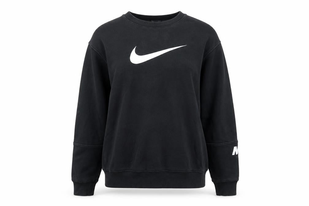 Front view of Nike Women Black Small Pullover Sweatshirt Logo Crew Neck Standard Fit
