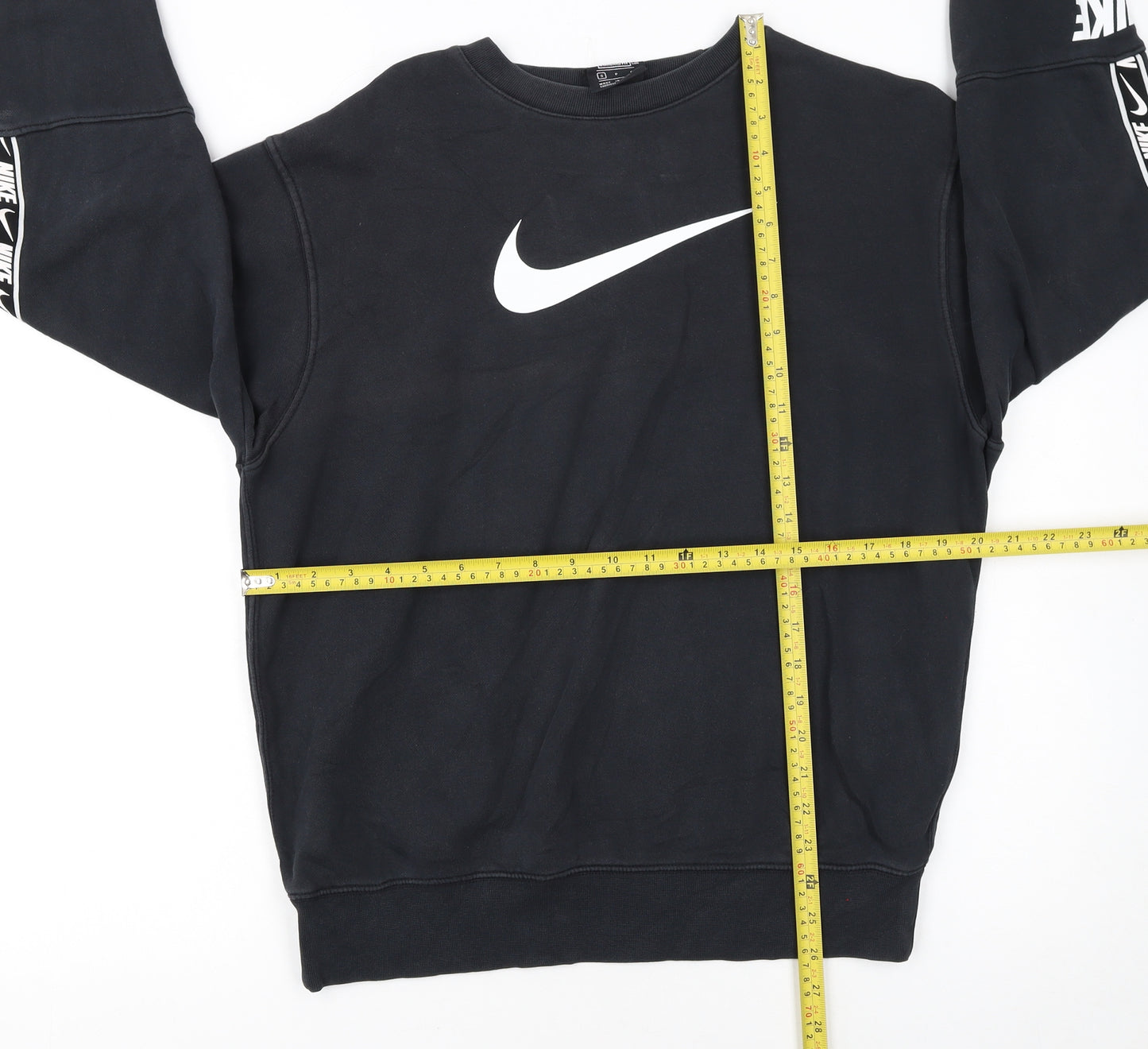 Nike Women Black Small Pullover Sweatshirt Logo Crew Neck Standard Fit