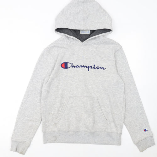 Champion Boys Grey Pullover Hoodie L Fleece Logo Sportswear