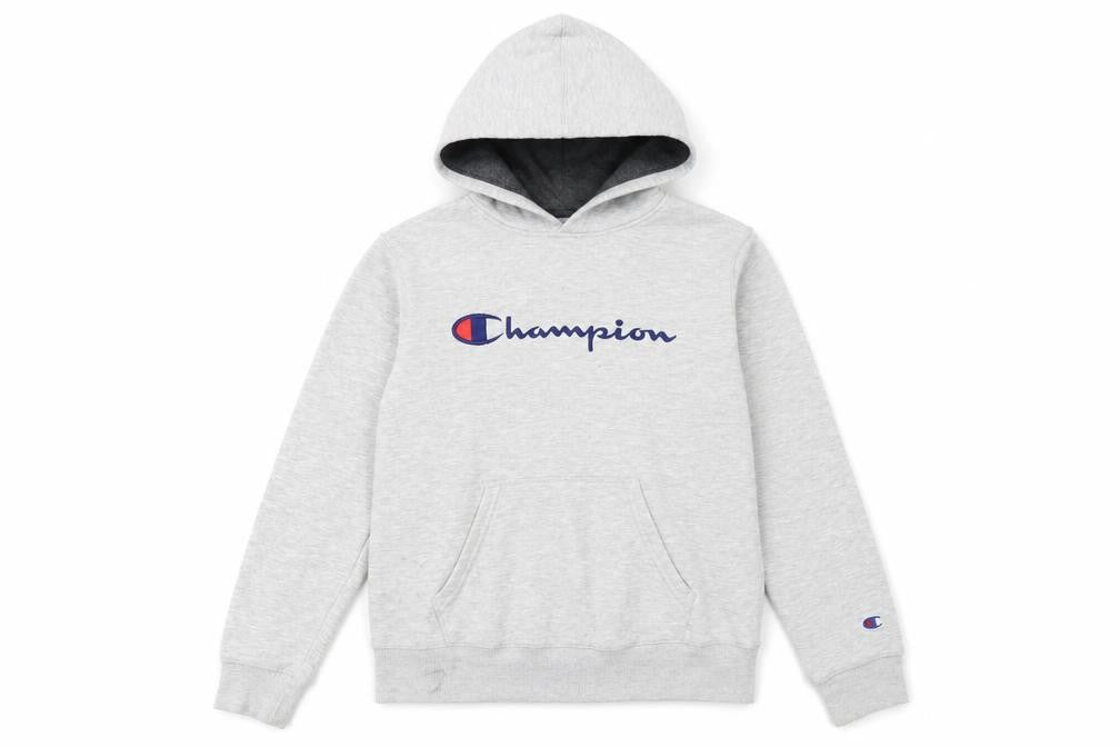 Champion Boys Grey Pullover Hoodie L Fleece Logo Sportswear
