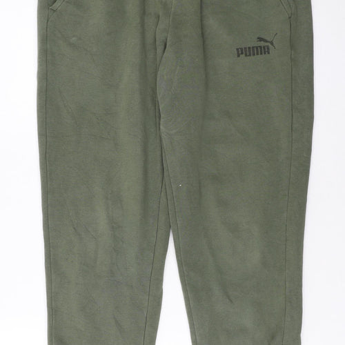 Puma Men's Green Jogger Sweatpants M Casual Fleece Tapered