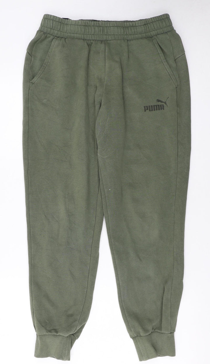 Puma Men's Green Jogger Sweatpants M Casual Fleece Tapered