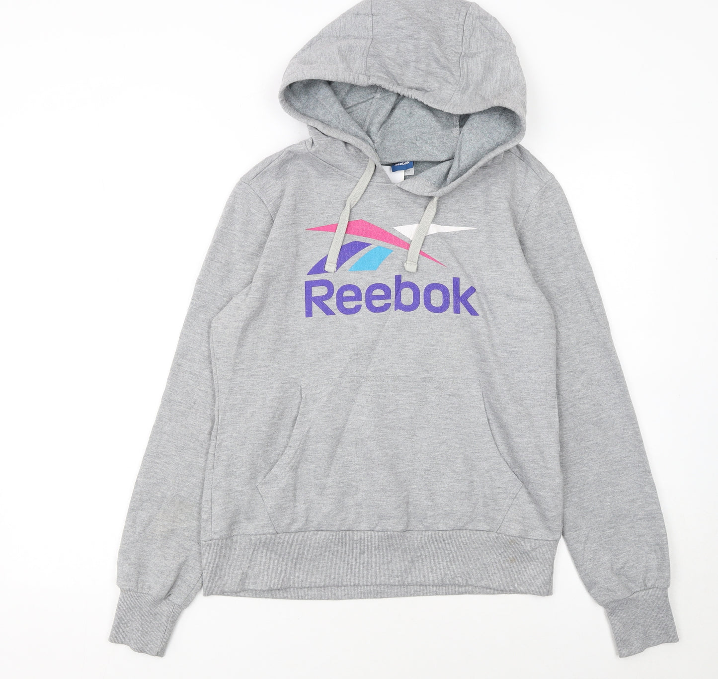 Reebok Women's Grey Pullover Hoodie L Logo Graphic Sweatshirt