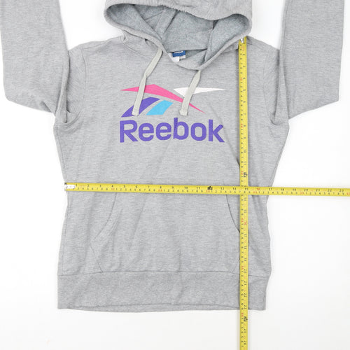 Reebok Women's Grey Pullover Hoodie L Logo Graphic Sweatshirt