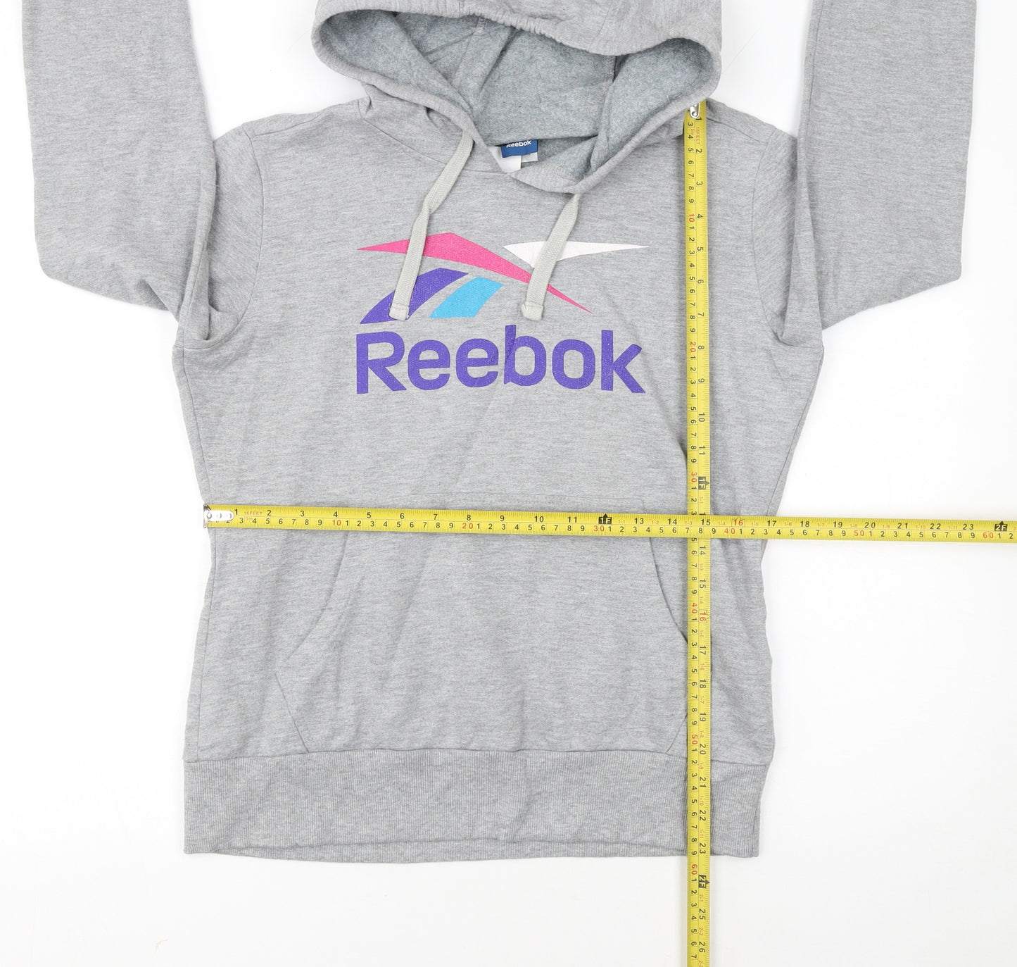 Reebok Women's Grey Pullover Hoodie L Logo Graphic Sweatshirt