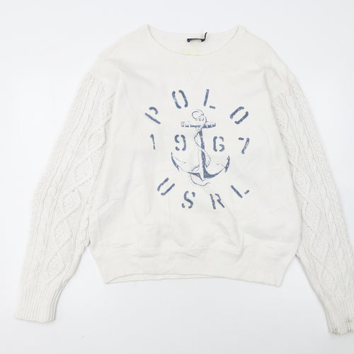 Polo Ralph Lauren Women's White Cable Knit Sleeve Anchor Sweatshirt S