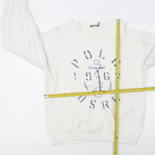 Polo Ralph Lauren Women's White Cable Knit Sleeve Anchor Sweatshirt S