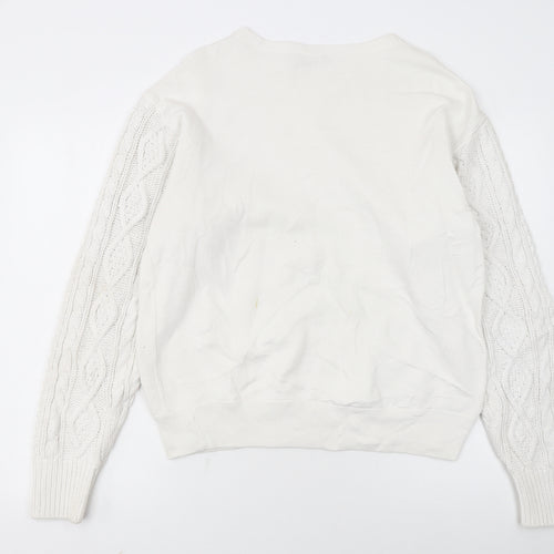 Polo Ralph Lauren Women's White Cable Knit Sleeve Anchor Sweatshirt S