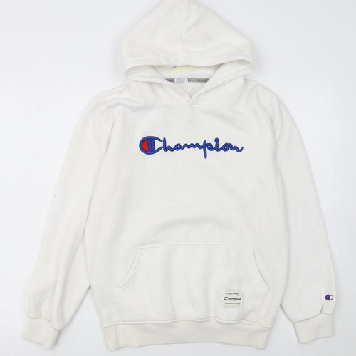 Champion Women White Small Pullover Hoodie with Logo Embroidery