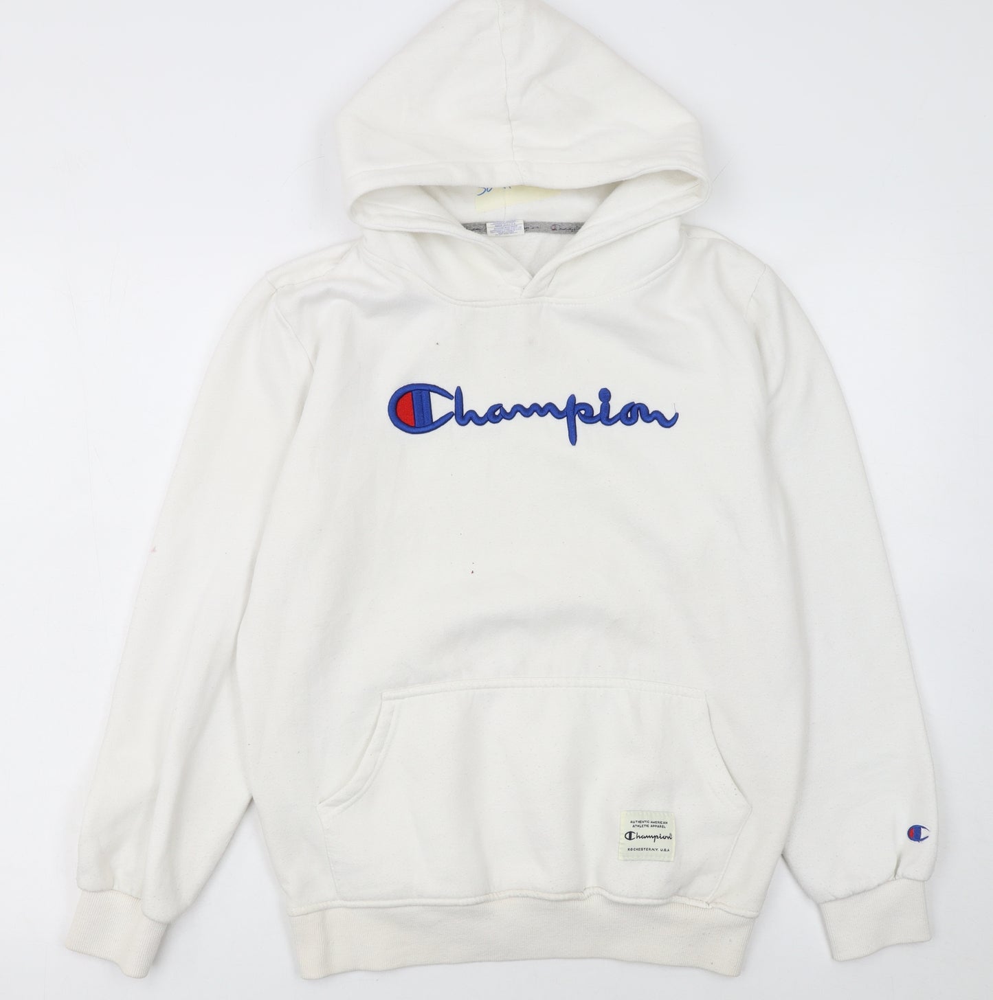 Champion Women White Small Pullover Hoodie with Logo Embroidery