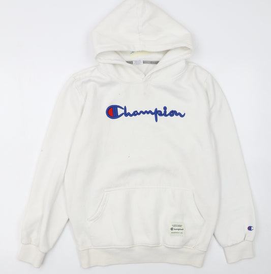 Champion Women White Small Pullover Hoodie with Logo Embroidery