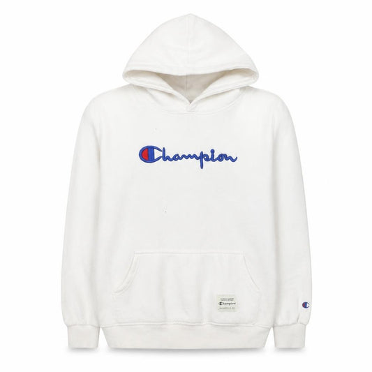 Front view of Champion Women White Small Pullover Hoodie with Logo Embroidery