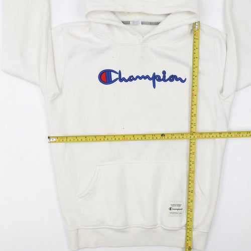 Champion Women White Small Pullover Hoodie with Logo Embroidery