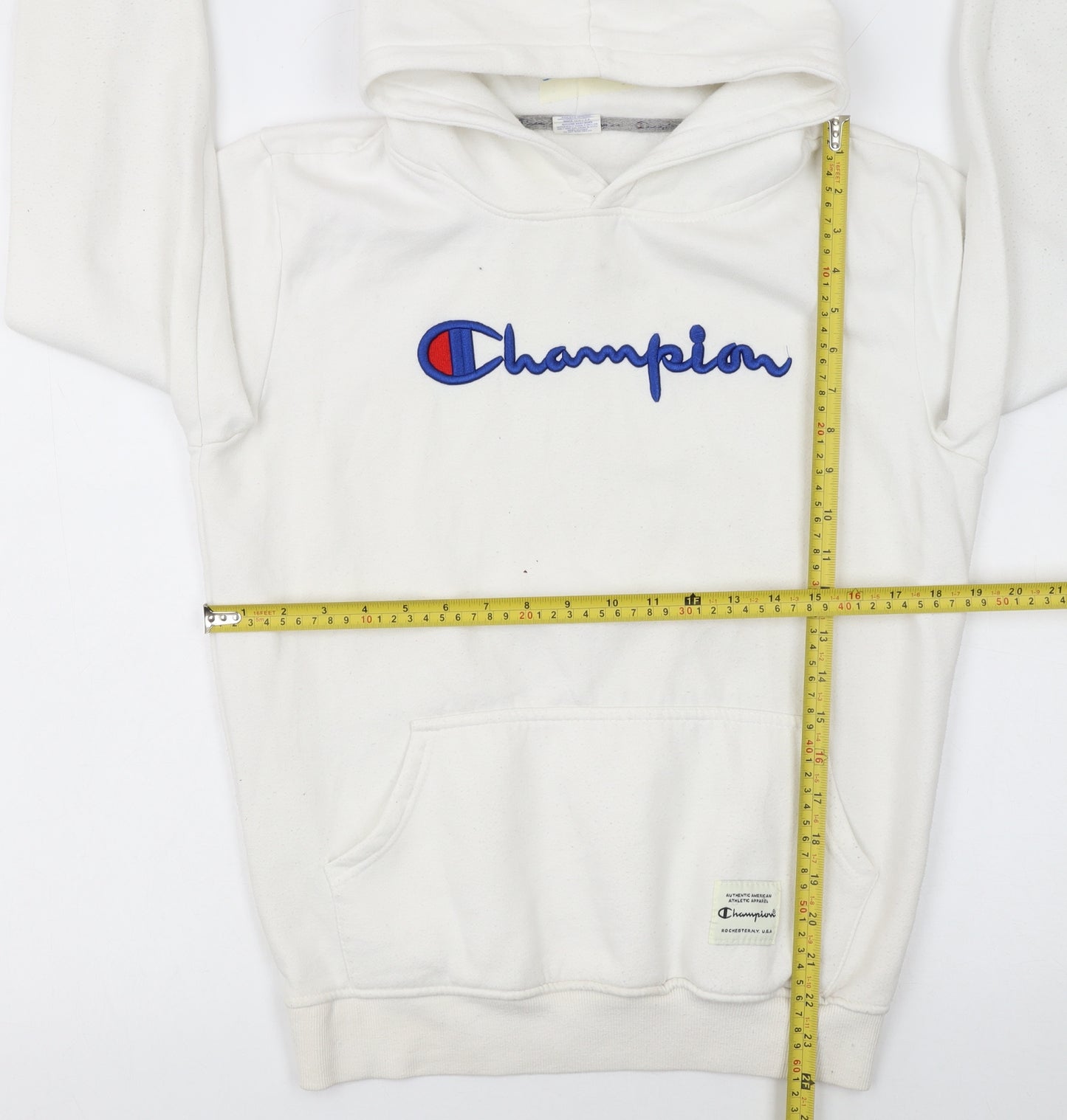 Champion Women White Small Pullover Hoodie with Logo Embroidery