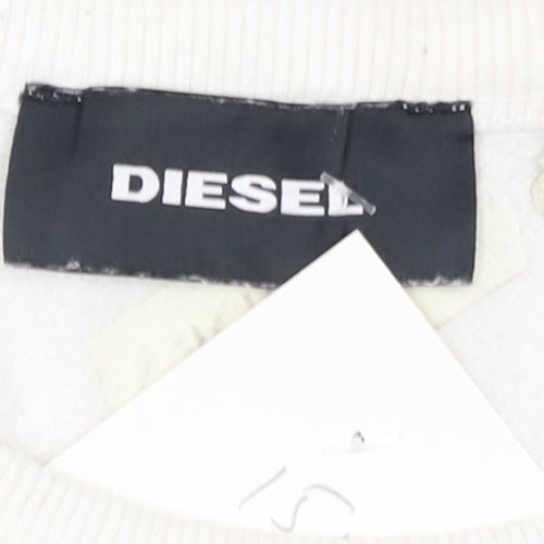 Diesel Men’s White Cotton Logo Pullover Sweatshirt Size L