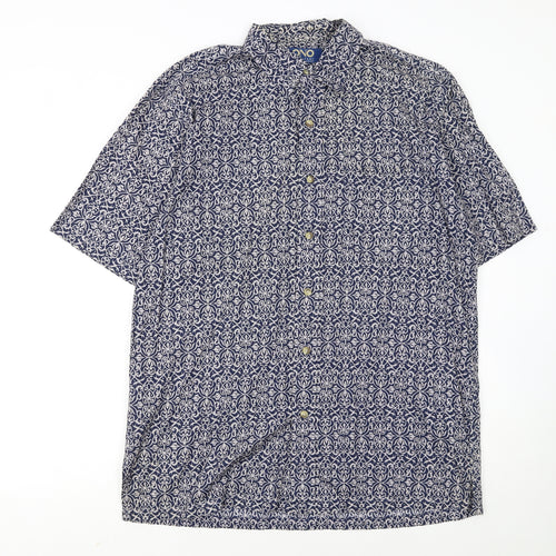 ONO & Company Men’s Blue Geometric Cotton Short Sleeve Shirt L