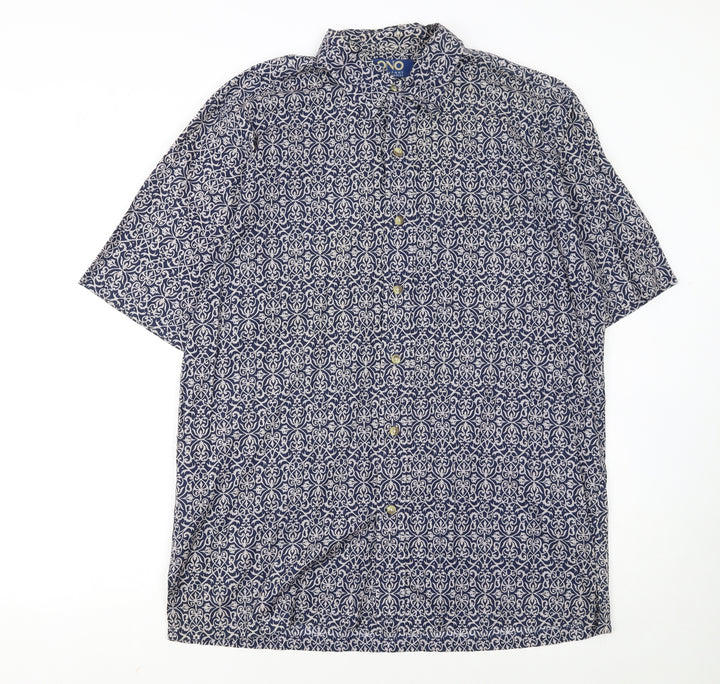 ONO & Company Men’s Blue Geometric Cotton Short Sleeve Shirt L